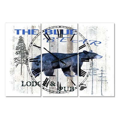 Designart The Blue Bear Large Cottage 3 panel Wall Clock