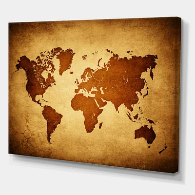 Designart - Ancient Map of The World VI - Vintage Canvas Wall Art Print