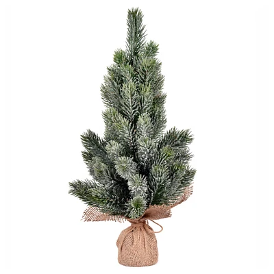 19" Unlit Frosted Spruce Sapling Artificial Christmas Tree in Burlap Base