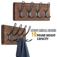 NEX™ Wall-Mounted 4-Hook Rustic Wood Coat Rack, 2ct.