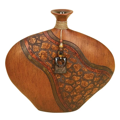 15" Brown Polystone Eclectic Vase