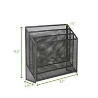 Mind Reader Black 3-Tier Jumbo Metal Mesh File Holder, Desktop File Box, Magazine & Document Organizer