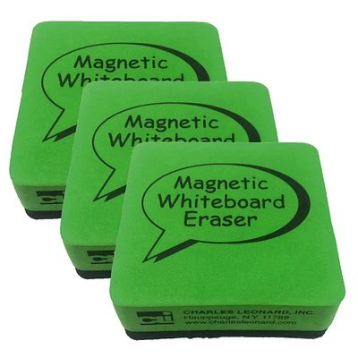 Charles Leonard Green & Black Dry Erase Whiteboard Magnetic Eraser, 3 Packs of 12