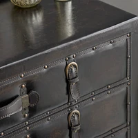 36" Black Faux Leather & Wood Traditional Chest