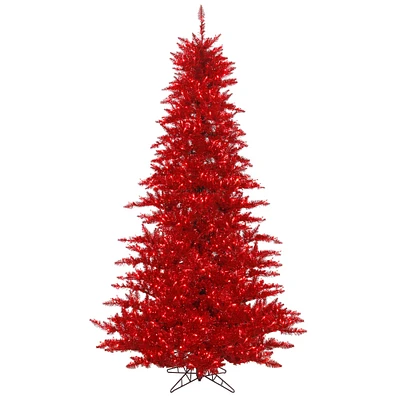 3ft. Pre-Lit Tinsel Red Fir Artificial Christmas Tree, Red Dura-Lit® LED Lights