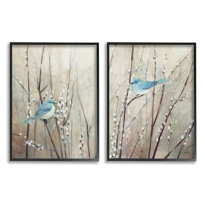 Stupell Industries Peaceful Perched Blue Birds Animal Nature Painting in Frame Wall Art