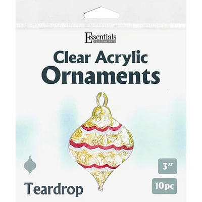 Essentials by Leisure Arts 3" Teardrop Clear Acrylic Ornaments, 10ct.