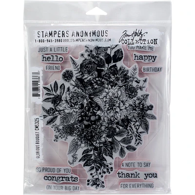 Stampers Anonymous Tim Holtz® Glorious Bouquet with Grid Block Cling Stamps