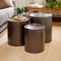 Brown Metal Industrial Accent Table Set