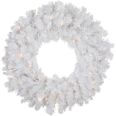 24" Pre-Lit White Artificial Christmas Pine Wreath