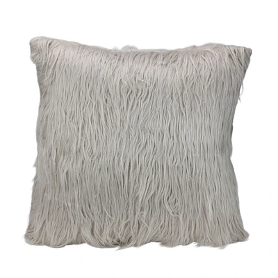 Beige & Taupe Faux Fur Square Throw Pillow With Suede Backing