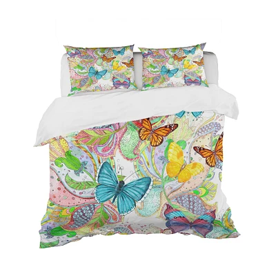 Designart 'Bohemian Colorfull Butterflies with Magic Flora' Floral Bedding Set