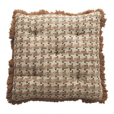 Neutral Houndstooth Throw Pillow with Fringe