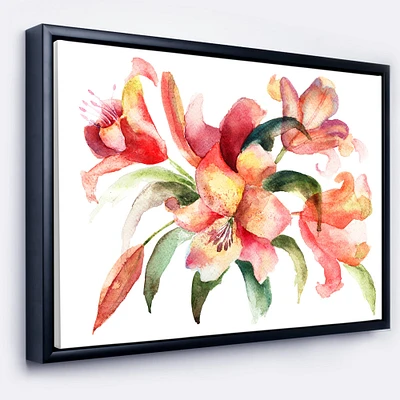 Designart - Lily Flowers Watercolor Illustration - Floral Art Canvas Print in Black Frame