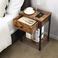 NEX™ Rustic Brown Nightstand End Table with USB Ports & Power Outlets
