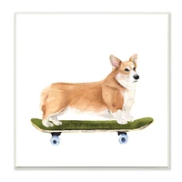 Stupell Industries Playful Corgi Pet Dog on Green Skateboard,12" x 12"