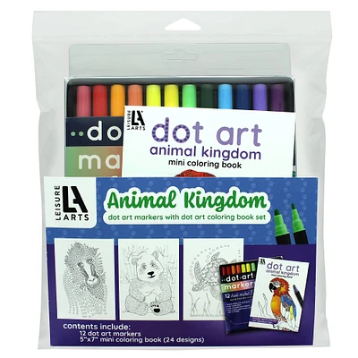 Leisure Arts® Dot Art Markers Animal Kingdom Mini Coloring Book Set
