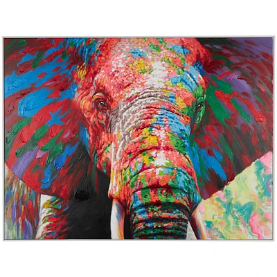 Multicolor Elephant Abstract Paint Splatter Canvas Wall Art 