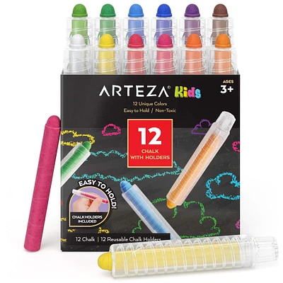 Arteza® Kids Slimmer Chalk with Chalk Holders, Set of 12 pcs