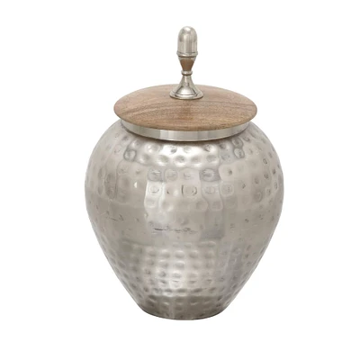 12" Silver Iron Contemporary Decorative Jar