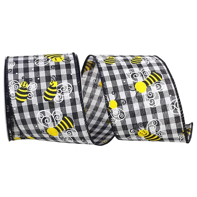 Reliant 2.5" x 10yd. Wired Bumble Bee Gingham Check Ribbon