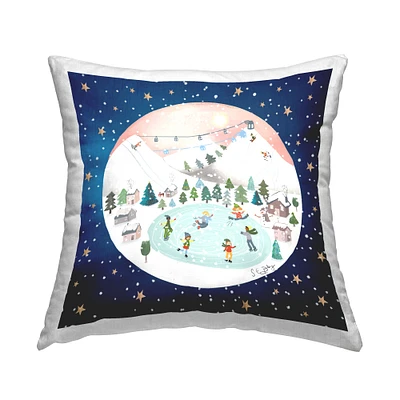 Stupell Industries Winter Fun Ice Skating Scene Pillow