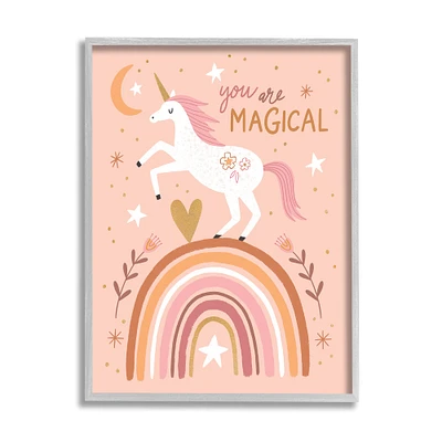 Stupell Industries You Are Magical Inspirational Pink Unicorn Rainbow in Gray Frame Wall Art