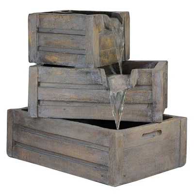 21" Brown Three Tier Planter Boxes Outdoor Water Fountain