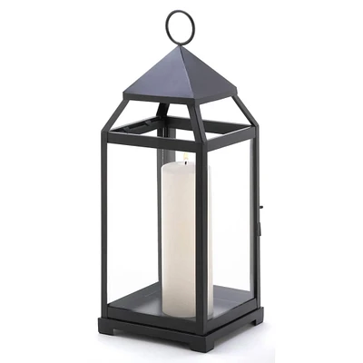 18.5" Black Contemporary Candle Holder Lantern