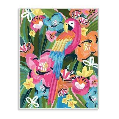 Stupell Industries Tropical Flowers & Parrot Whimsical Florals Wall Plaque