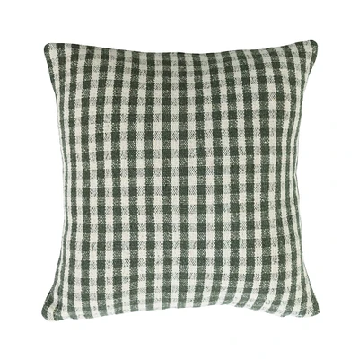 Green & White Gingham Woven Recycled Cotton Blend Pillow Cover