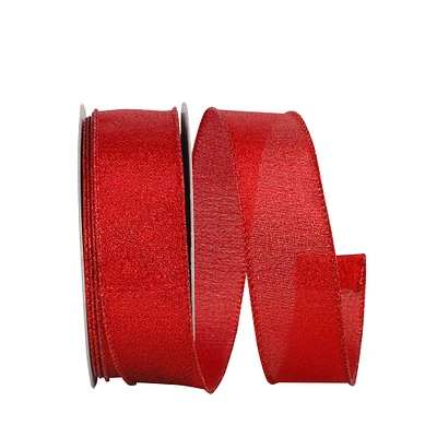 JAM Paper 1.5" x 20yd. Red Metallic Display Wired Edge Ribbon