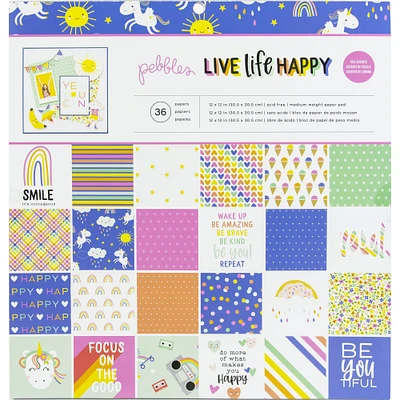 Pebbles Live Life Happy Paper Pad, 12" x 12"