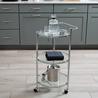 Organize It All Chrome 3-Tier Circular Tempered Glass Rolling Serving Cart