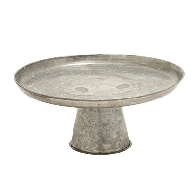 16" Gray Metal Galvanized Cake Stand