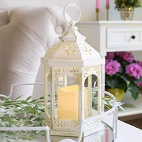 Kate Aspen White LED Hexagon Distressed Lantern Set