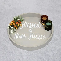 Elegant Designs™ 13.8" Round Blessed & Never Stressed Serving Tray with Handles