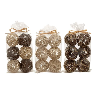 4" Brown & Beige Dried Flower Natural Decorative Orbs, 3 Packs of 6