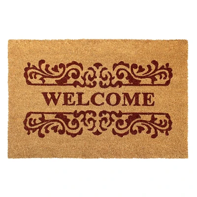 RugSmith Natural & Brown Scroll Welcome Machine Tufted Coir Doormat