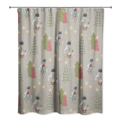 Gray Tree and Globe Pattern Shower Curtain