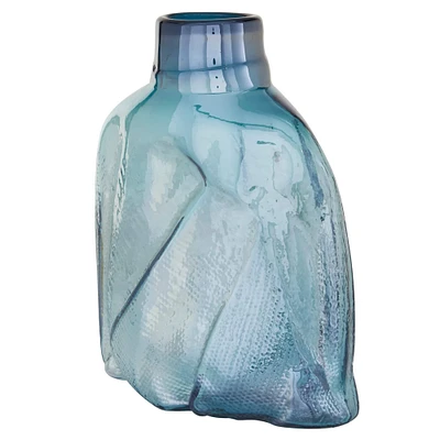 12" Blue Modern Style Glass Bottle Vase