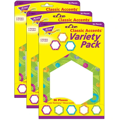 Trend Enterprises® Color Harmony™ Hexa-Swirls Classic Accents®, 3 Packs of 36