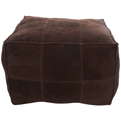 28" Leather Low Profile Square Pouf with Patchwork Design