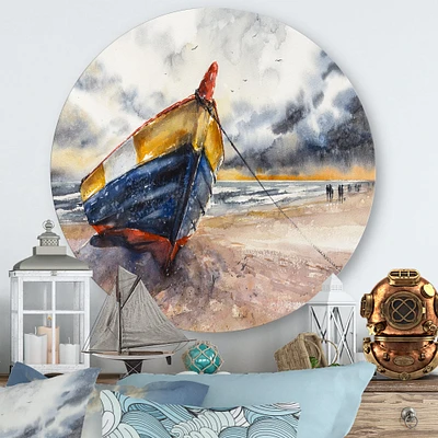 Designart - Wooden Boat On The Baltic Shores - Nautical & Coastal Metal Circle Wall Art