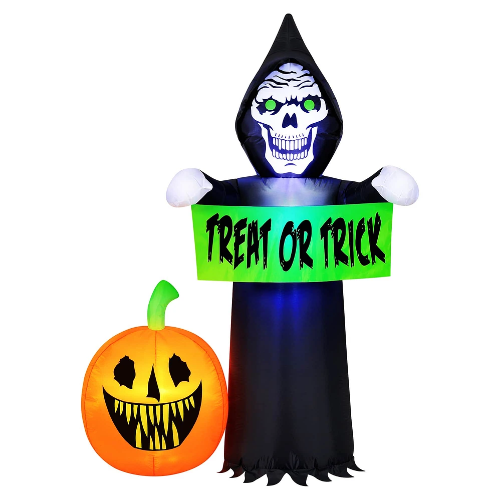 5.5ft. Inflatable Halloween Light Up Trick-or-Treating Reaper & Pumpkin Scene