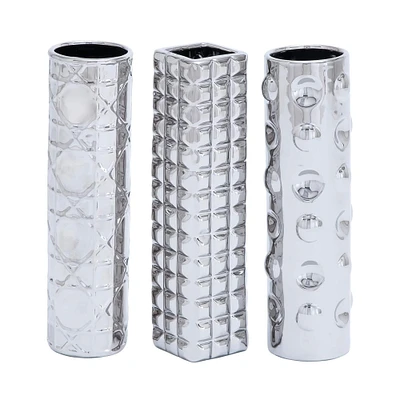 12" Silver Ceramic Glam Vase Set