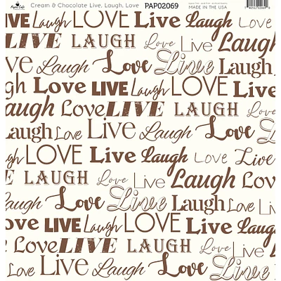 Paper Café Cream & Chocolate Live Laugh Love 12" x 12" Cardstock, 15 Sheets