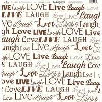 Paper Café Cream & Chocolate Live Laugh Love 12" x 12" Cardstock, 15 Sheets