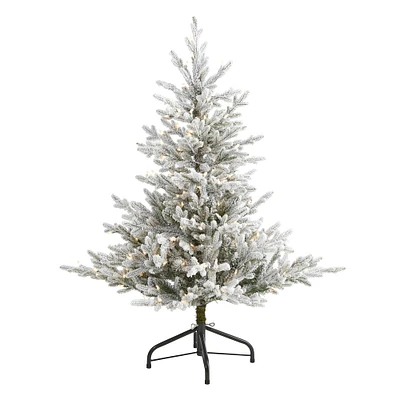 4ft. Pre-Lit Flocked Fraser Fir Artificial Christmas Tree with Warm White LED Lights