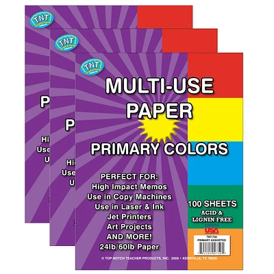 Top Notch Teacher Products 8.5" x 11" Primary Assorted Multiuse Paper, 3 Packs of 48